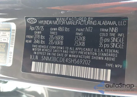 2025 Hyundai Tucson Sel из США, поврежденный, VIN 5NMJBCDE4SH569202